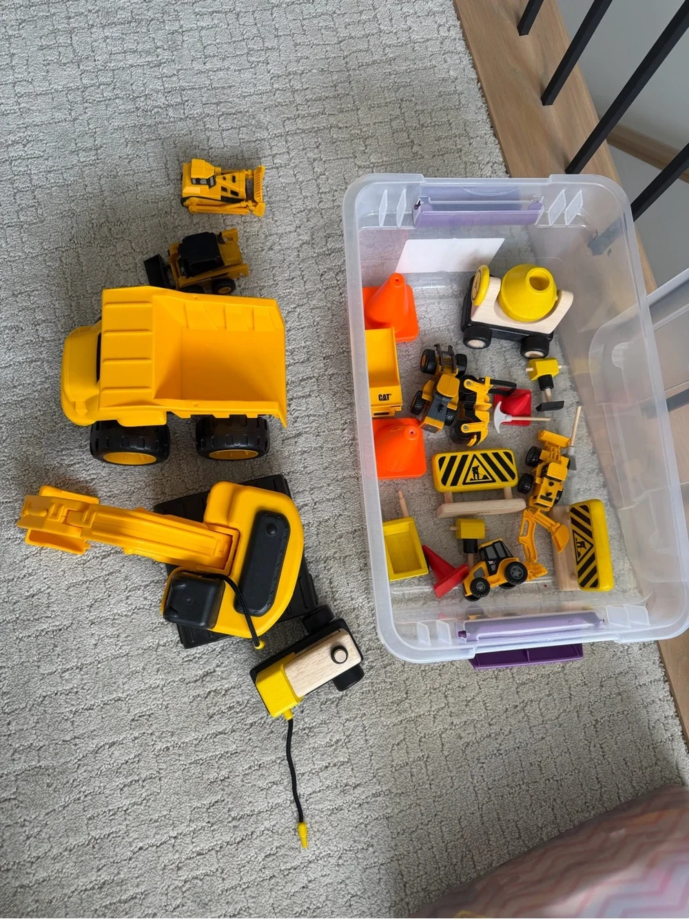 set of caterpillar and misc construction toys